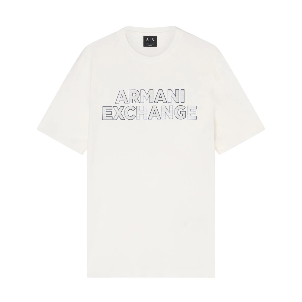 Armani Exchange Vit Kortärmad T-Shirt Med Tryck Och Rund Hals