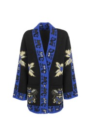 Jacquard strik frakke med geometriske mønstre