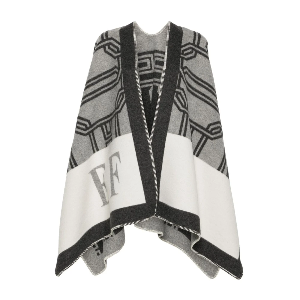 Elisabetta Franchi Stijlvolle Wolblend Kleurblok Jas Gray Dames