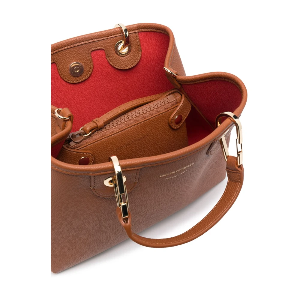 Emporio Armani Bruin Leren Logo Tote Tas Brown Dames
