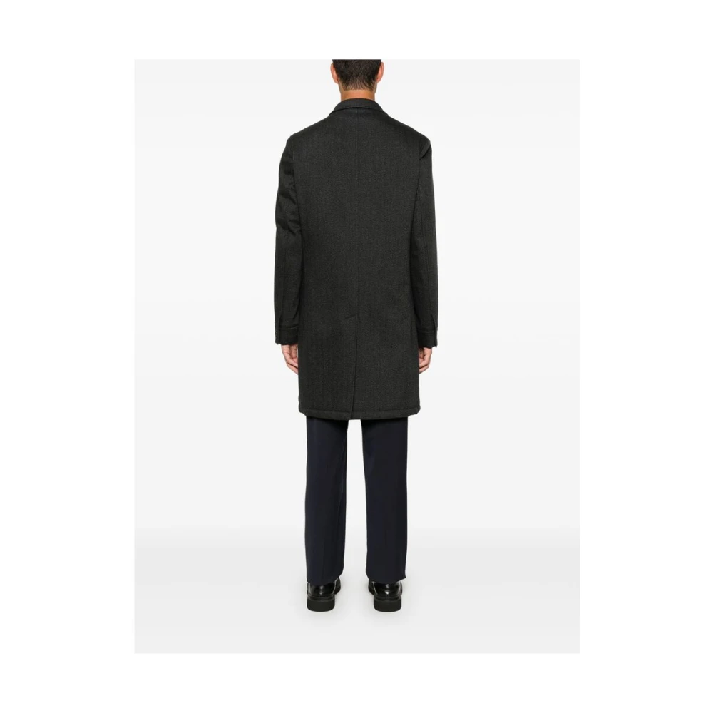 Herno Donkergrijze wollen herringbone jas Gray Heren
