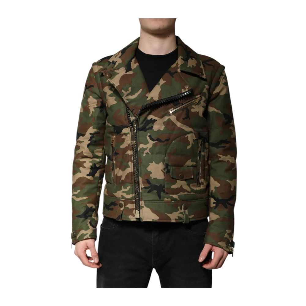 Dolce & Gabbana Men's Camouflage Biker Jacket With Zipper Closure