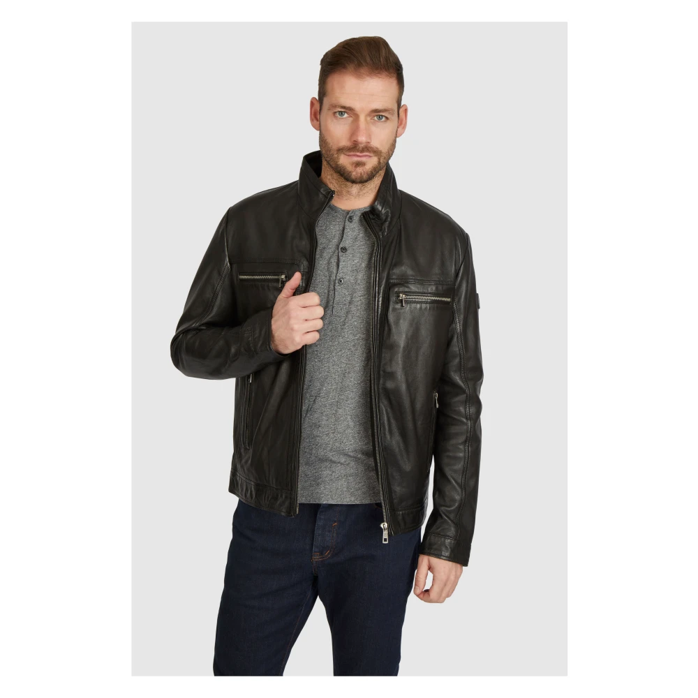 Bugatti Heren Leren Jas met Sportieve Accenten Black Heren