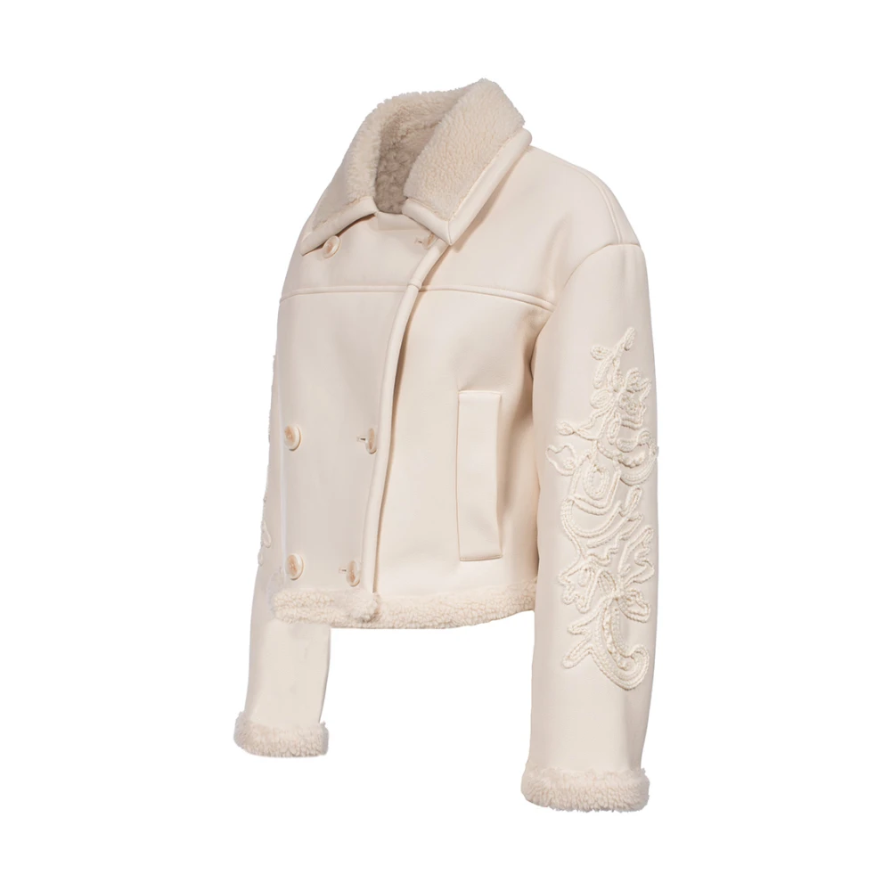 Ermanno Scervino Eco Shearling Jas Geborduurde Mouwen White Dames