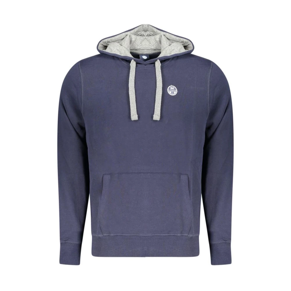 North Sails , Hoodies, Male, Blue, S, Blue Hooded Sweatshirt With Central Pocket - Image 3
