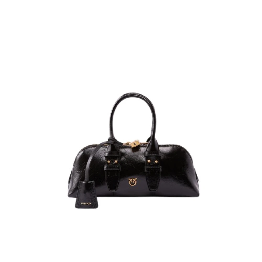Pinko Vrouw Zwart Tassen Dames, One Size, Katoen, Bowlingtas Horizontaal