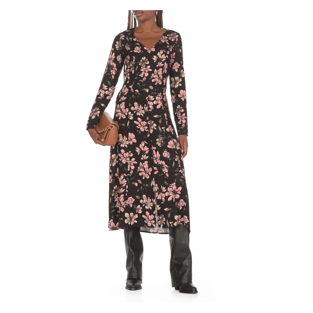 Mar De Margaritas Zwarte V-hals jurk met contrasterend patroon Black Dames