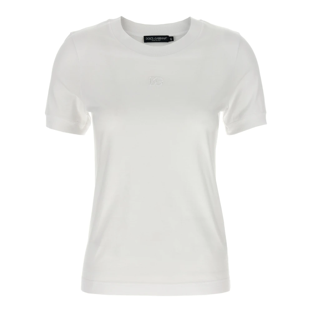 Dolce & Gabbana Women's White Logo Embroidery T-Shirt
