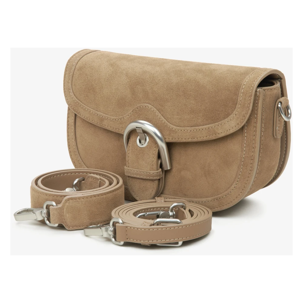 Estro Dames Bruin Velours Hoefijzer Schoudertas Brown Dames