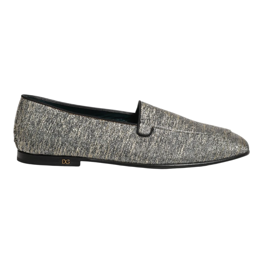 Dolce & Gabbana Men's Gray Glitter Lurex Dg Logo Dress Loafers - Loafers - 8 Uk - Shoes