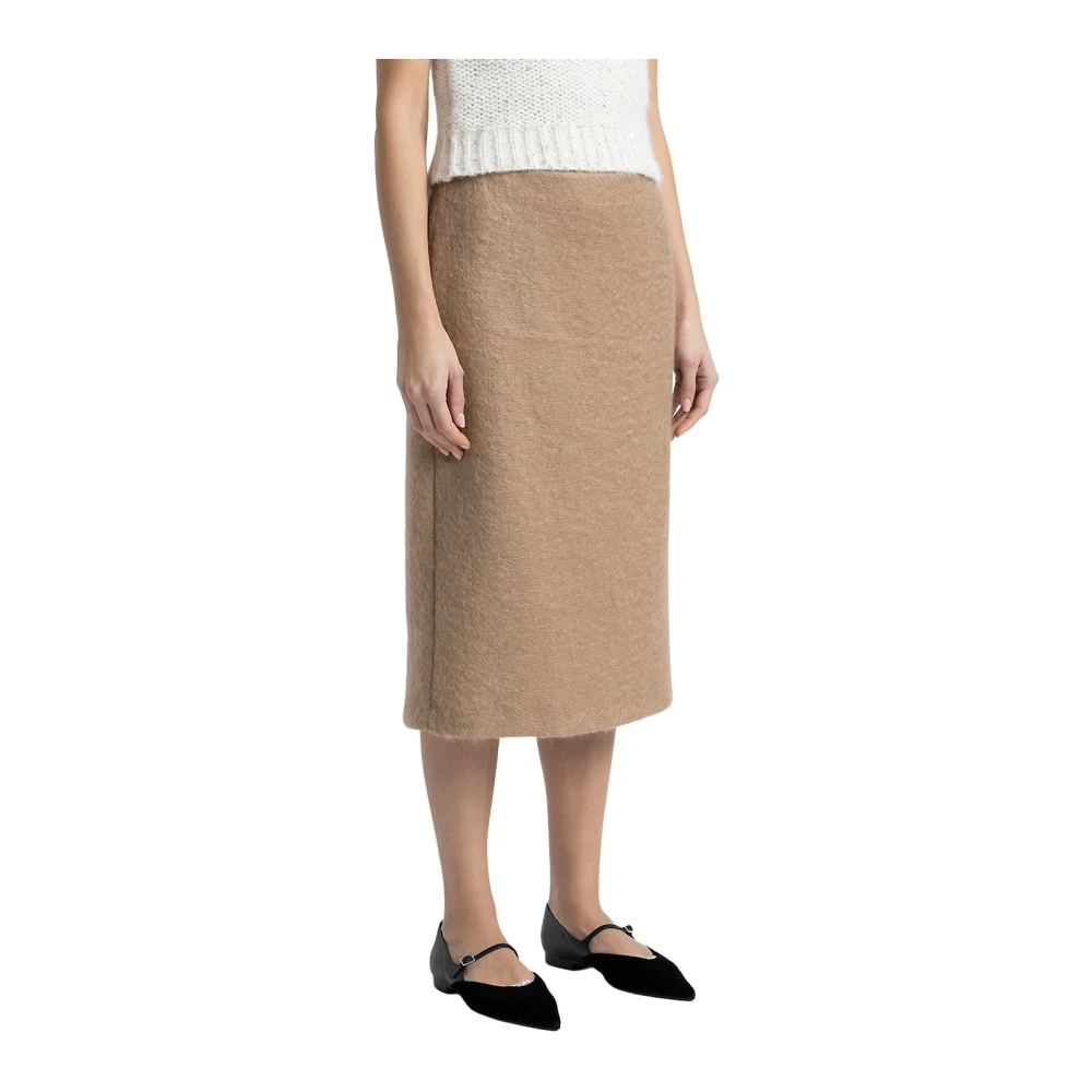 PESERICO Wollen en mohair kokerrok Brown Dames