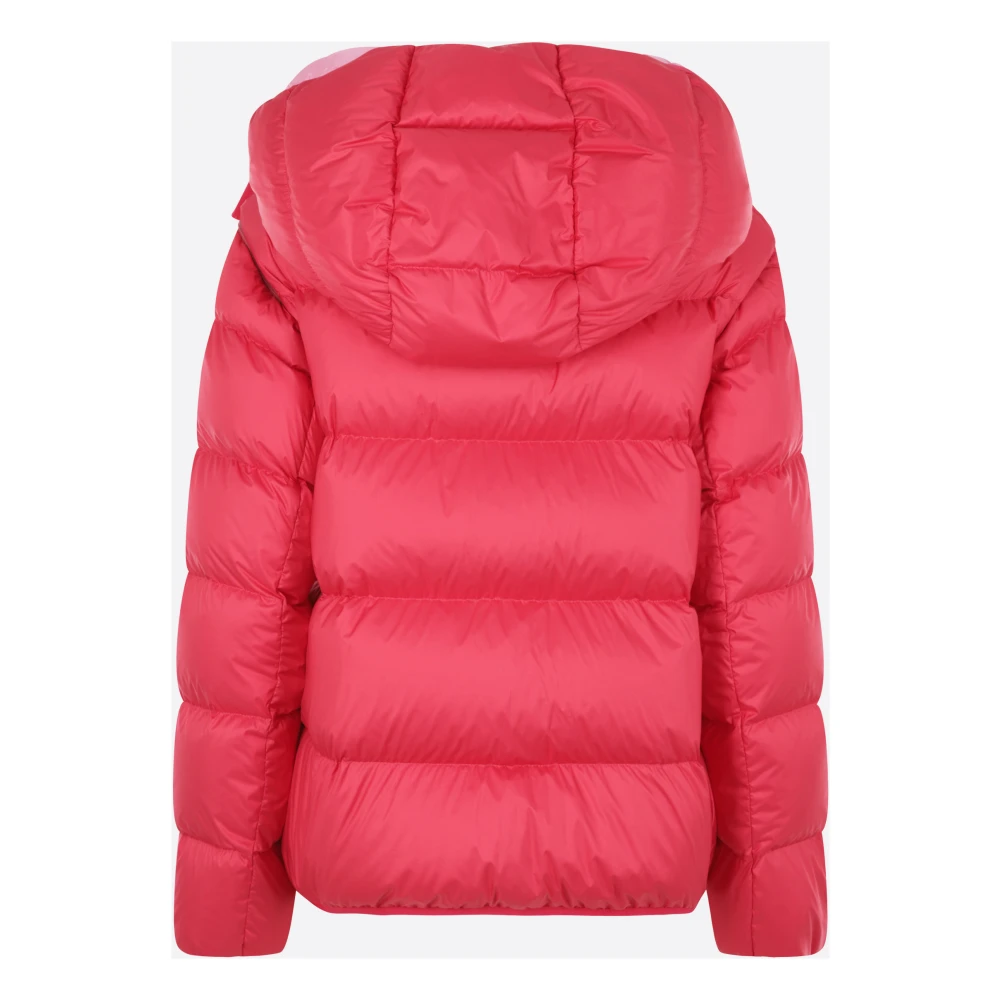 Moncler Rode gewatteerde nylon jas met afneembare capuchon Pink Dames
