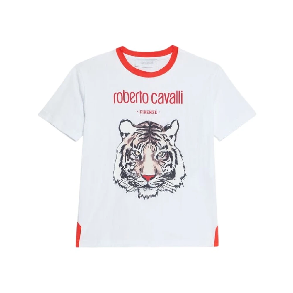 Roberto Cavalli , Kids Short Sleeve T-Shirts, Male, White, 4 Y, Wild Elegance T-Shirt