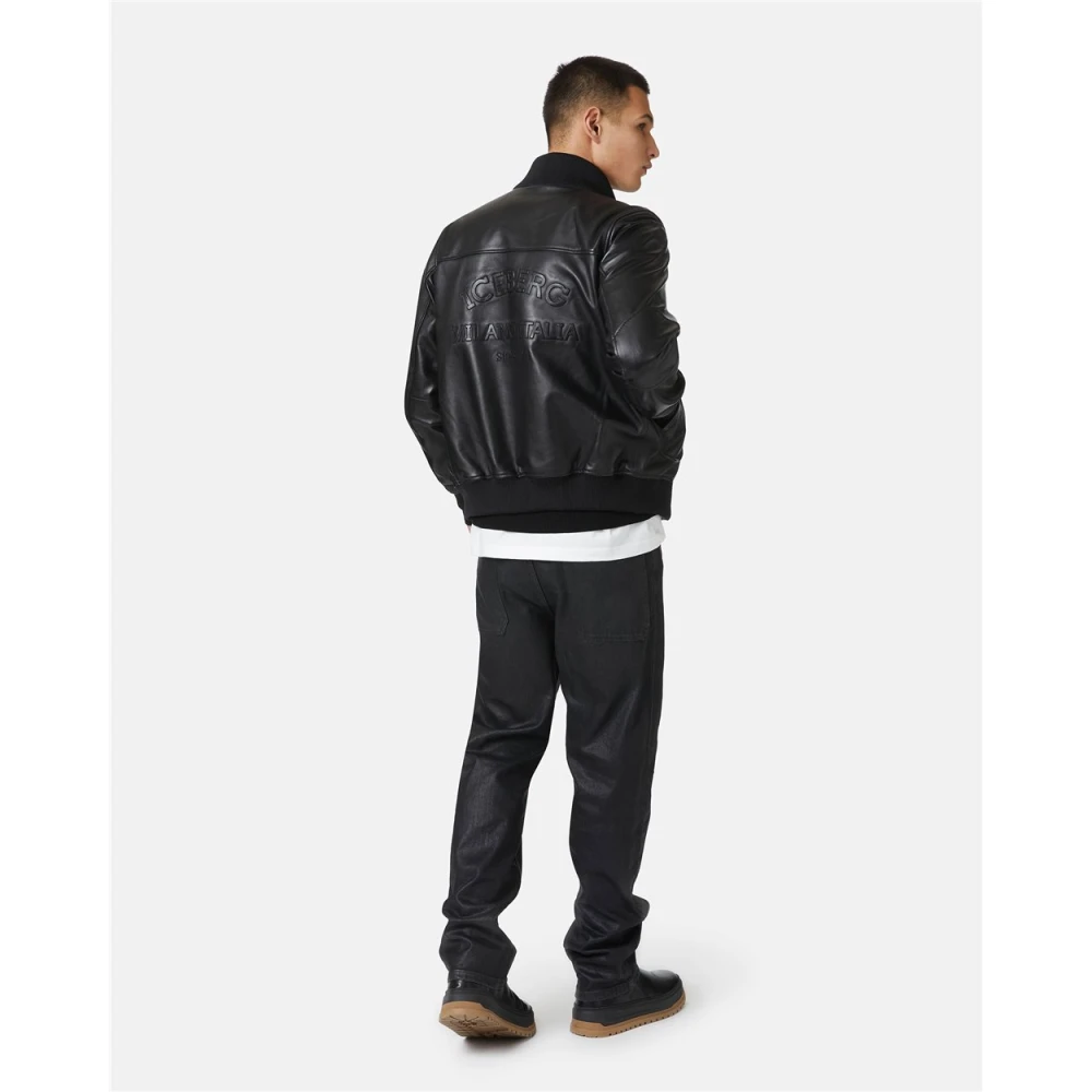 Iceberg Leren bomberjack met -logo Black Heren