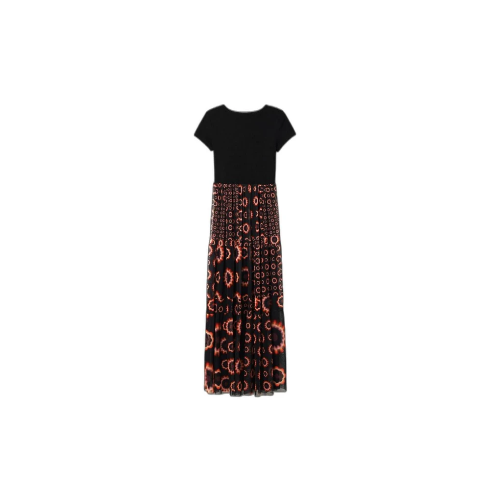 Desigual Elegante Zwarte Lange Jurk Mix Black Dames