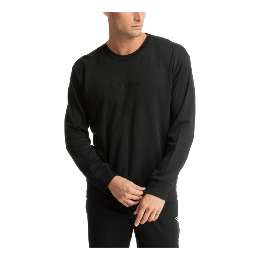 Calvin Klein Effen Logo Geborduurde Nachtmode Sweatshirt Black Heren