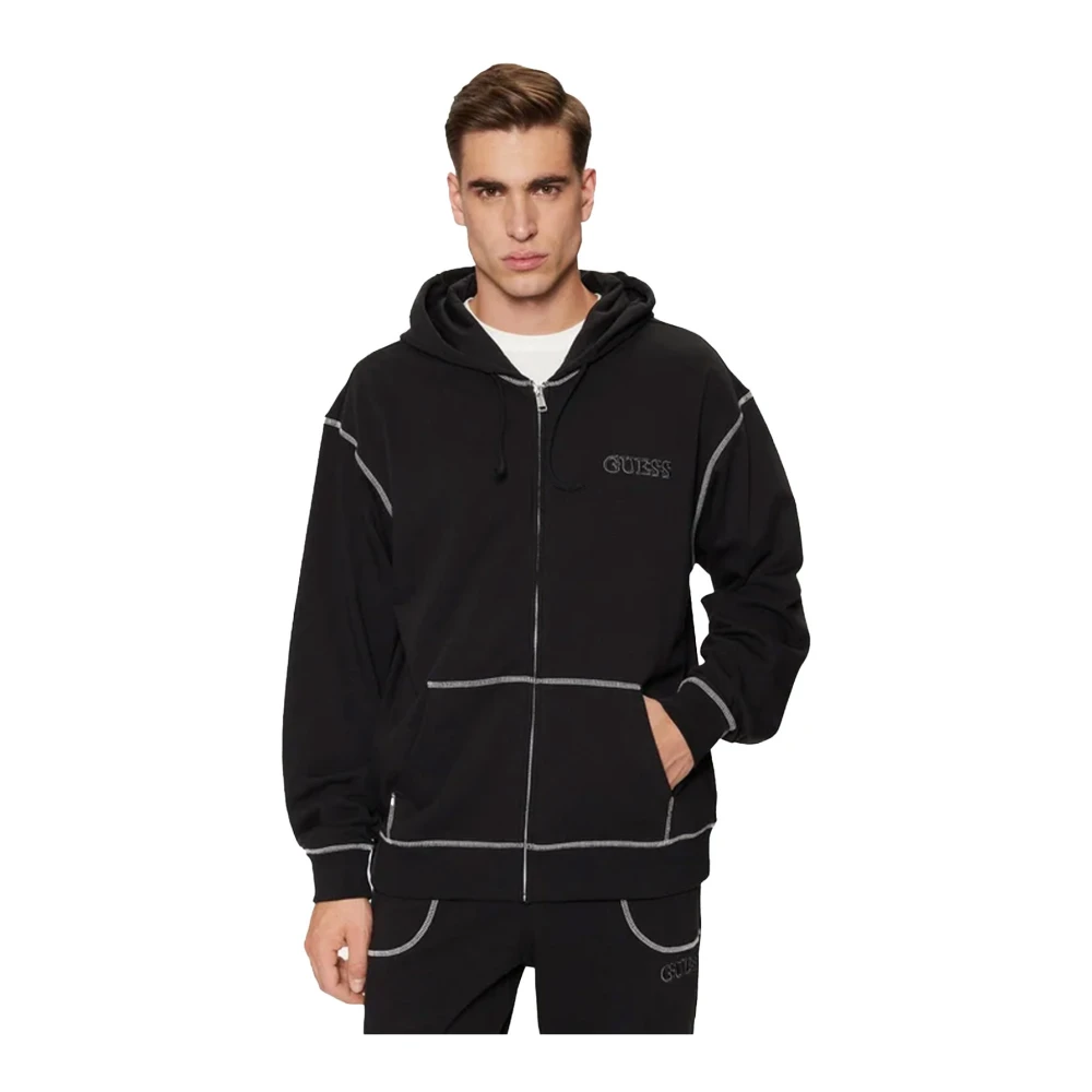 Guess Hoodie met rits Zwart Regular Fit Black Heren