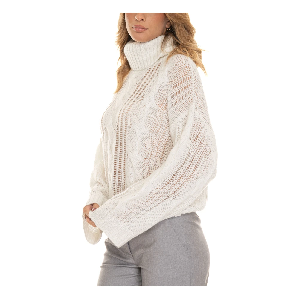 Liu Jo Turtleneck Kabelgebreide Pullover met Lurex White Dames