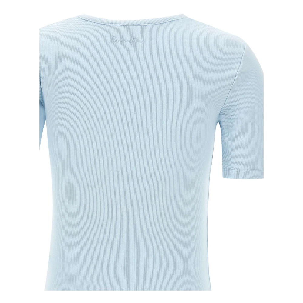 Remain Birger Christensen Pastelblauw Geribbeld T-shirt met Uitsnijding Blue Dames