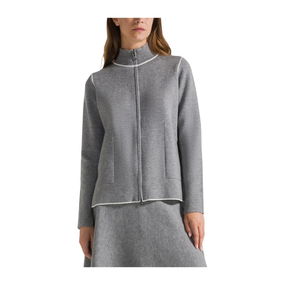 Deha Women's Gray Cardigans, L, Two Tone Full-Zip Cardigan