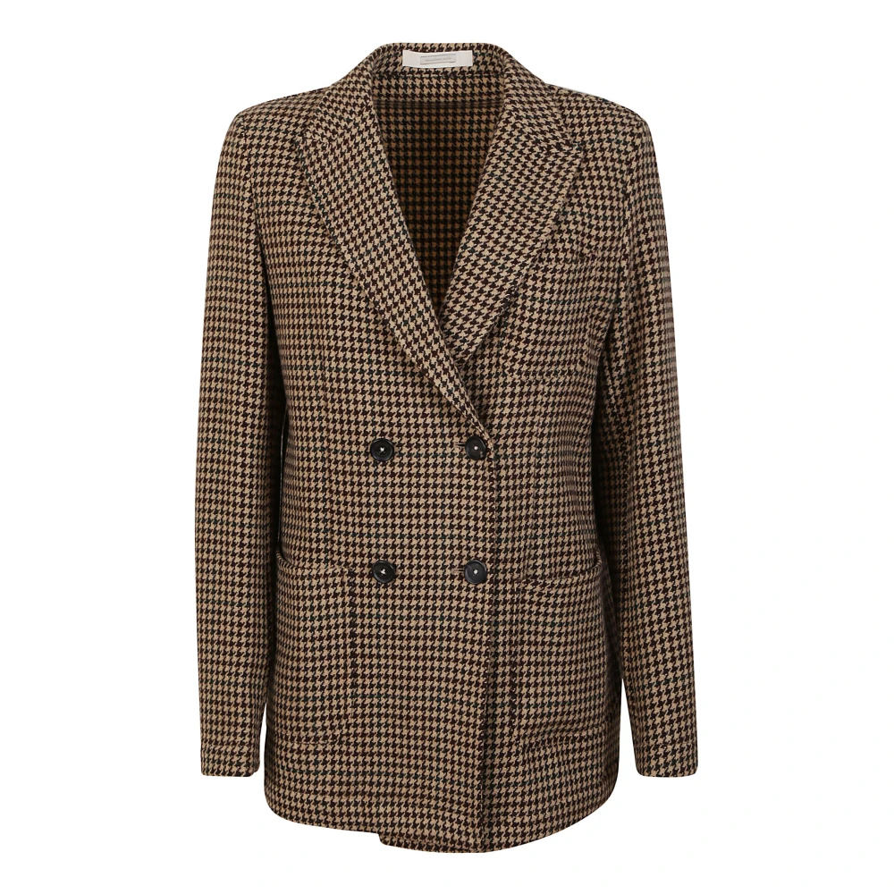 Massimo Alba Houndstooth Wol Blazer Dubbel-Breasted Green Dames