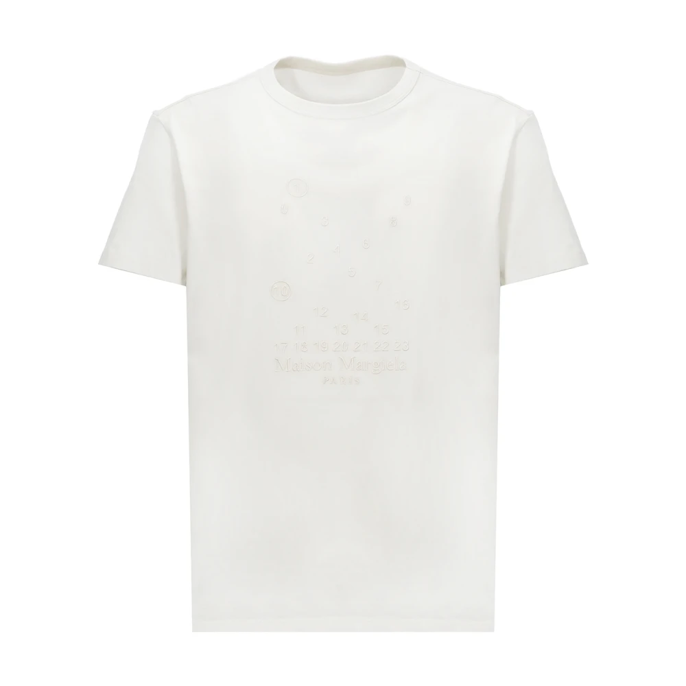 Maison Margiela Vit Bomull T-shirt med Broderad Numerisk Logo White, Herr