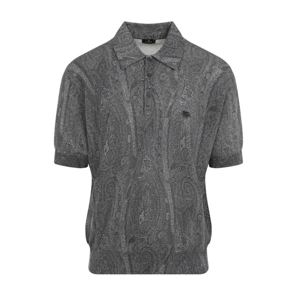 ETRO Zijde Kasjmier Gebreide Polo Shirt Gray Heren