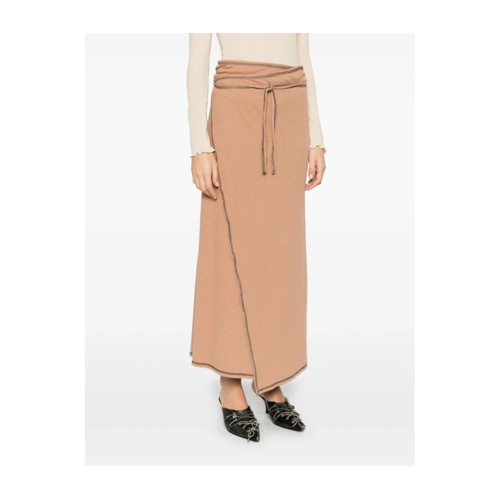 Baserange Geribbelde Midi Rok Bruin Neutraal Brown Dames