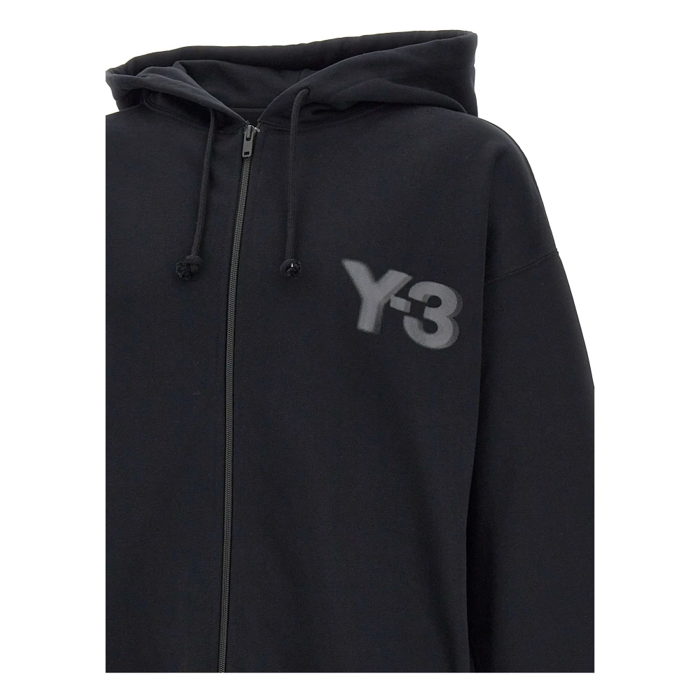 Y-3 Zwarte Katoenen Hoodie Met Rits Black Heren