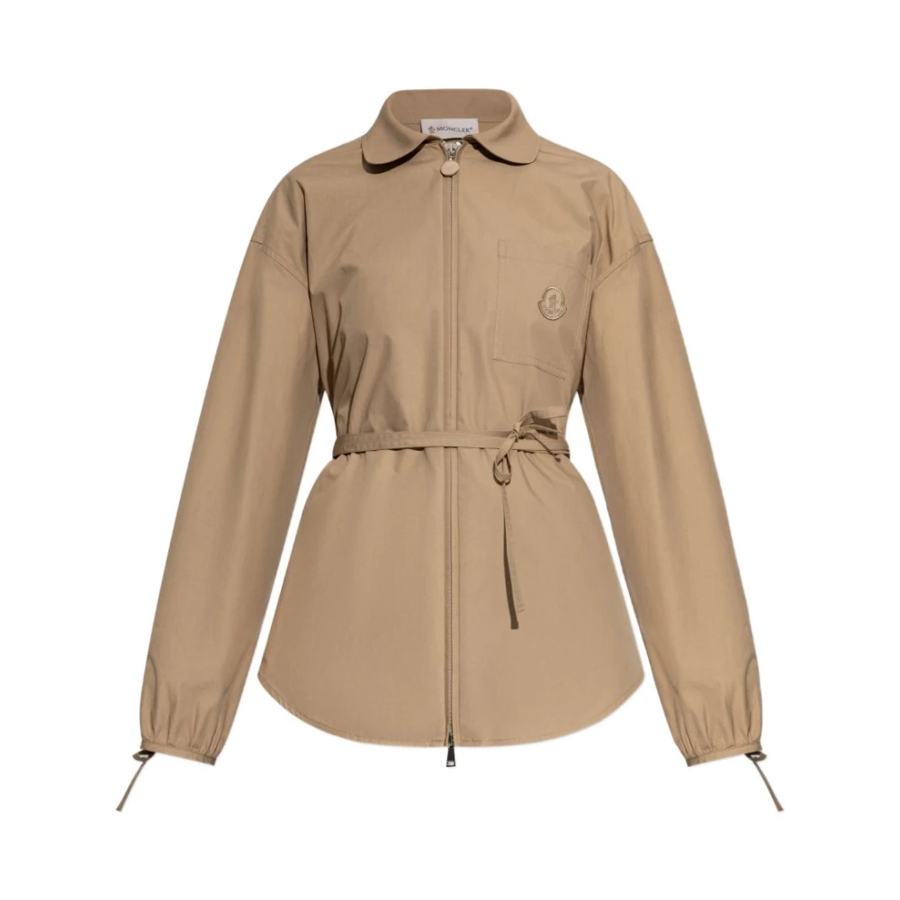 Moncler Women's Brown Light Jackets, Xs, Cotton Poplin Zip-Up Shirt Jacket