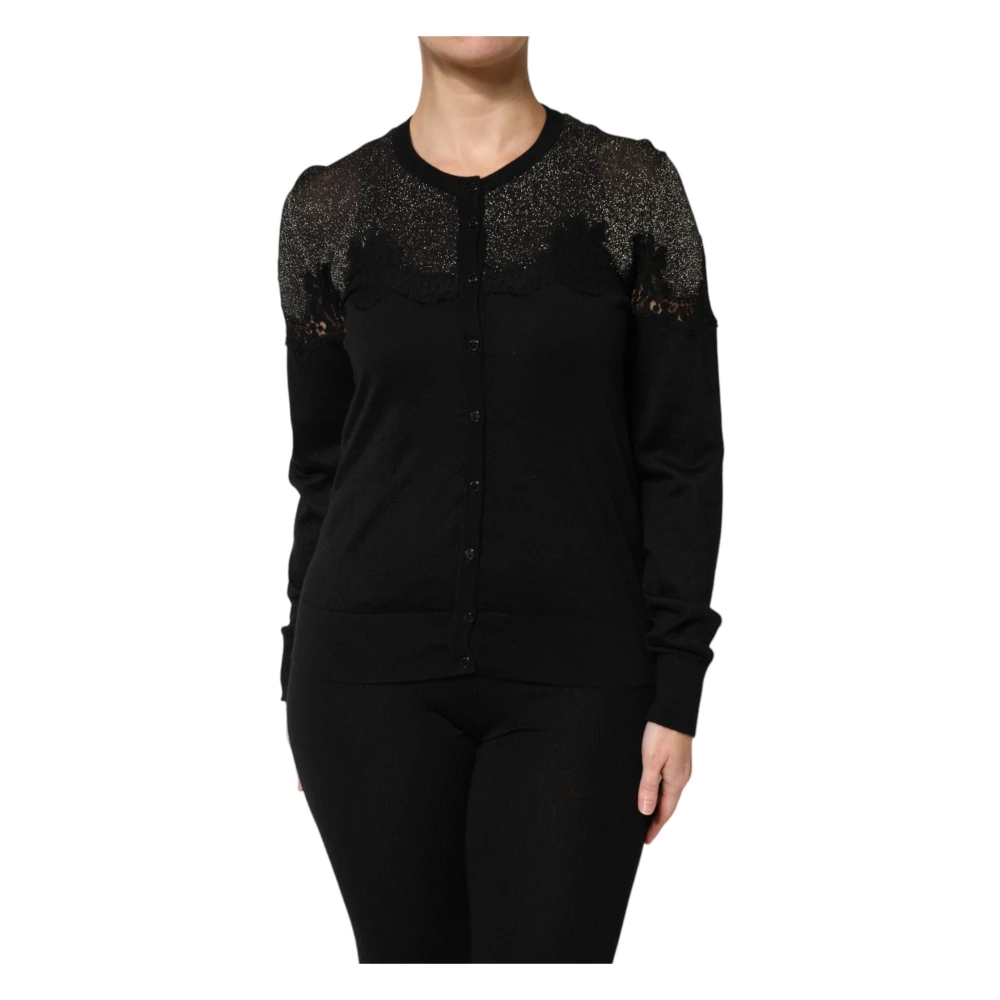 Dolce & Gabbana Women's Black Lace Buttoned Cardigan Sweater