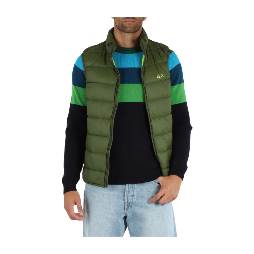 Sun68 Opvouwbare mouwloze gewatteerde bodywarmer met logoprint Green Heren