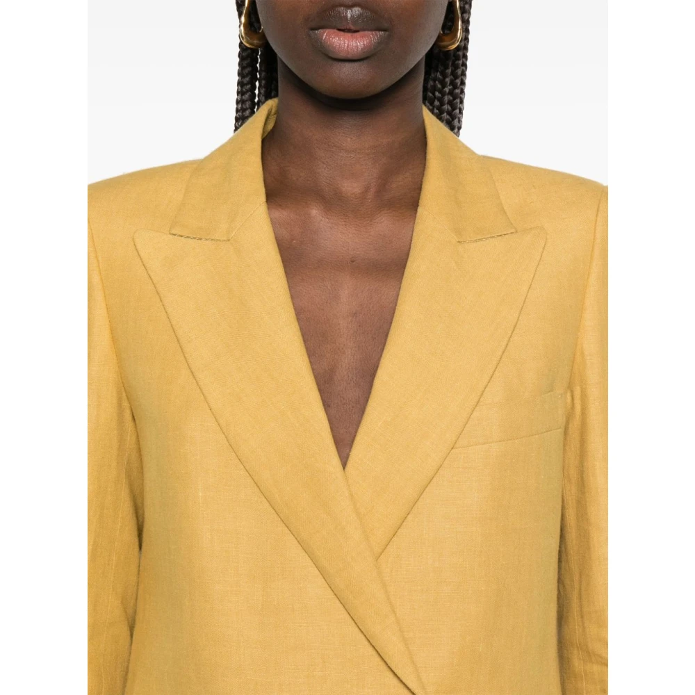 Blazé Milano Bruine Linnen Blazer Jas Yellow Dames