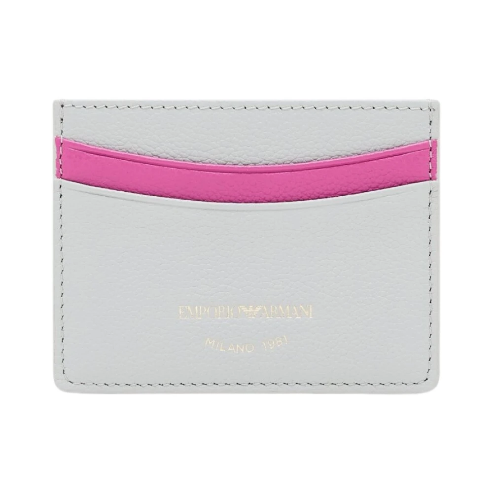 Emporio Armani Vrouw Wit Accessoires Dames, One Size, Leer, Kaarthouder Van Getrommeld Leer