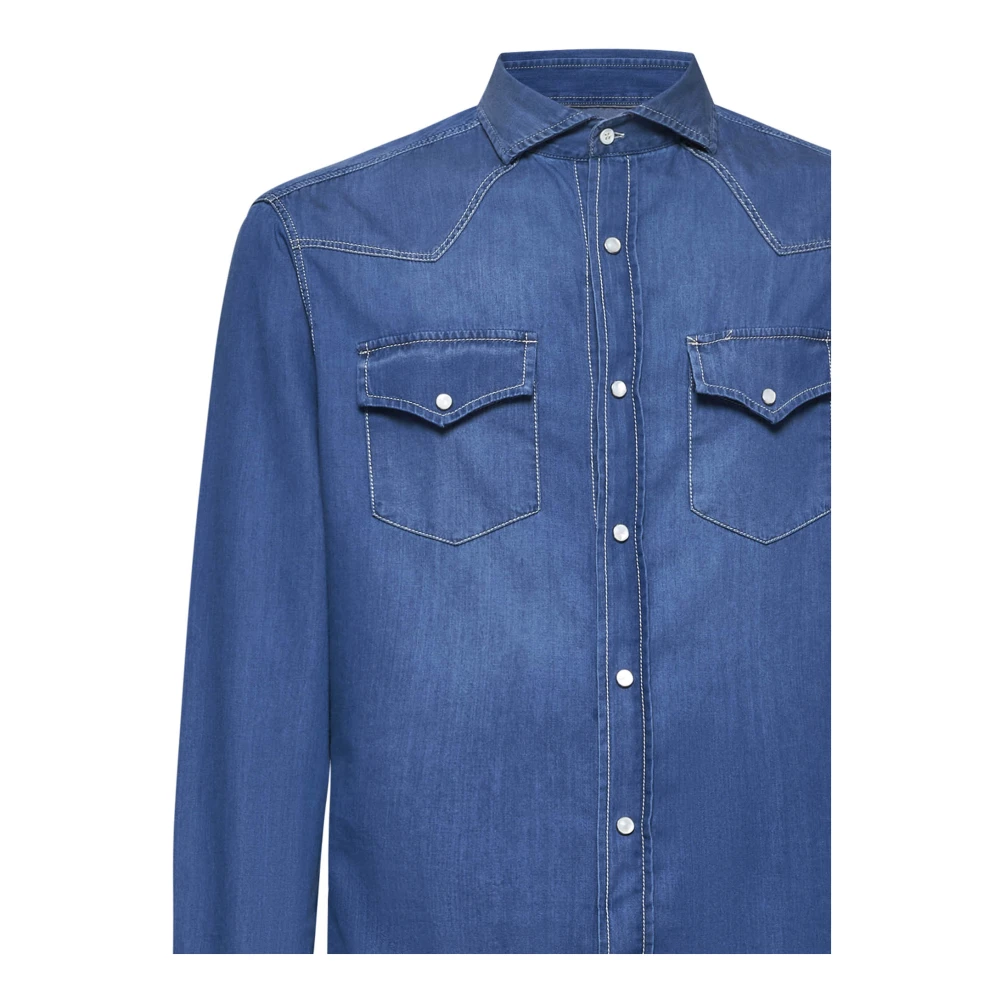 BRUNELLO CUCINELLI Blauwe denim overhemd met puntkraag Blue Heren