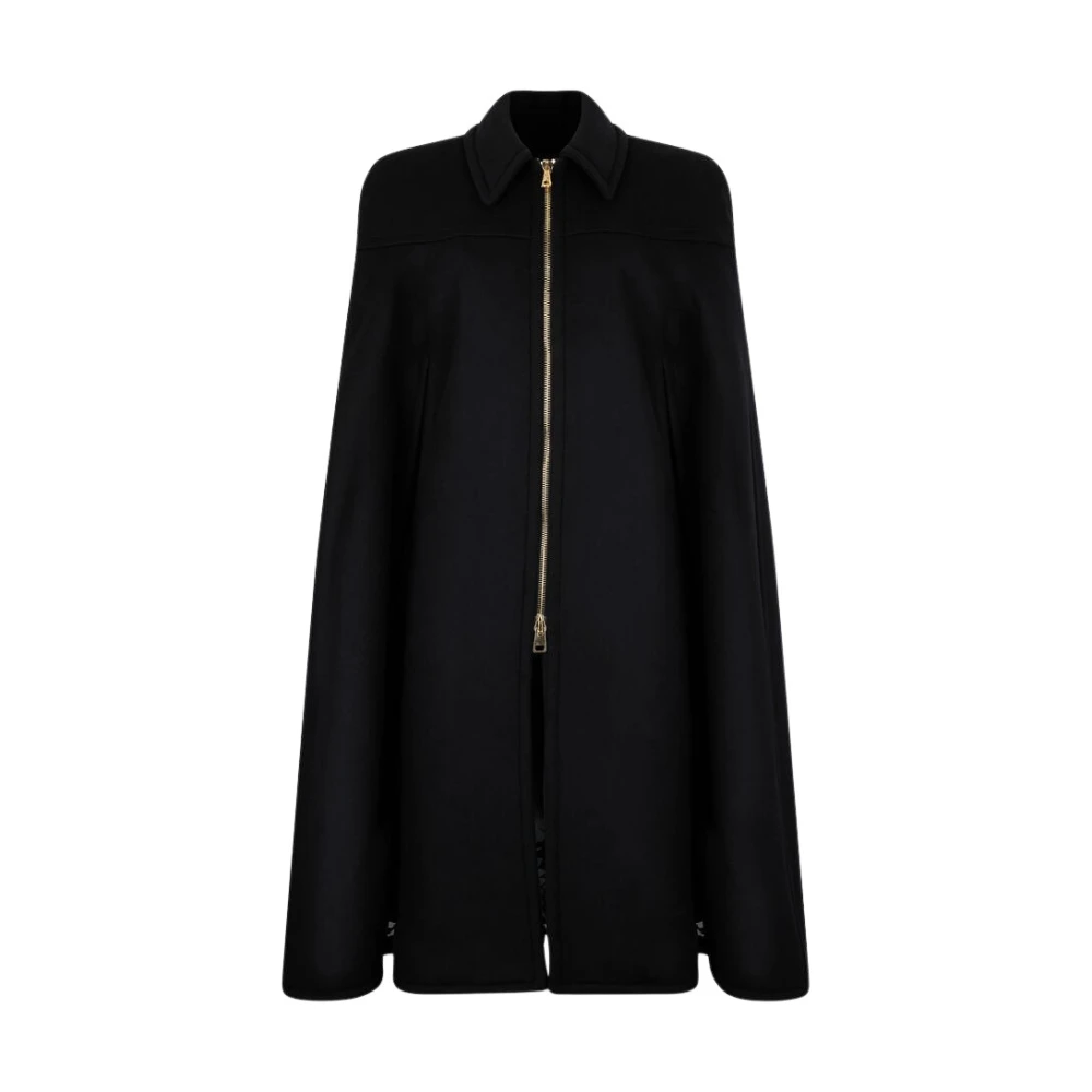 Roberto Cavalli Women's Black Ponchos, S, Floral Wool-Blend Cape With Zipper
