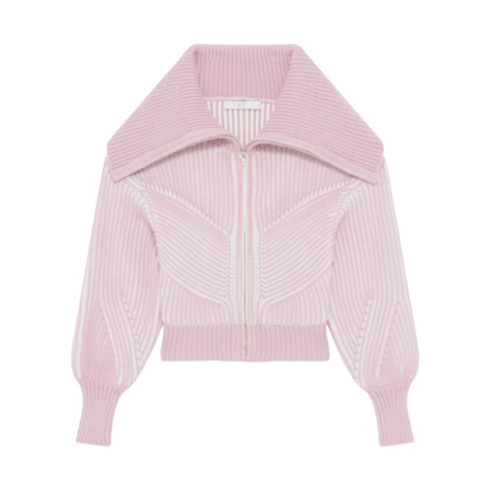 IRO Katoenen Zip-Up Sweater met Pofmouwen Pink Dames