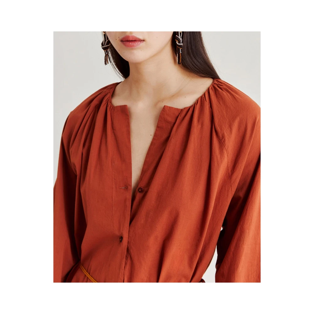 Momoni Terracotta Katoenen Jurk met Ballonmouwen Orange Dames