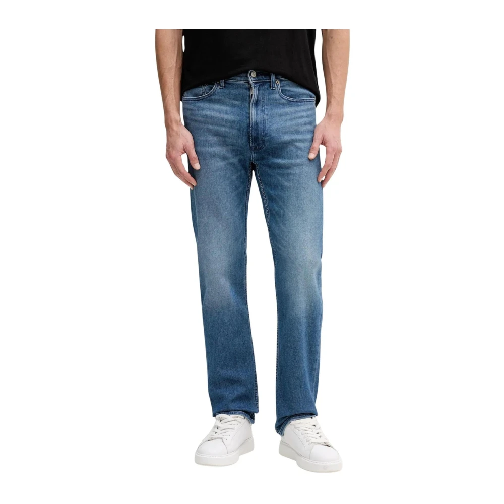 Calvin Klein Jeans Men's Blue Straight Fit Jeans, W36 L32, Zip And Button Jeans With Pockets