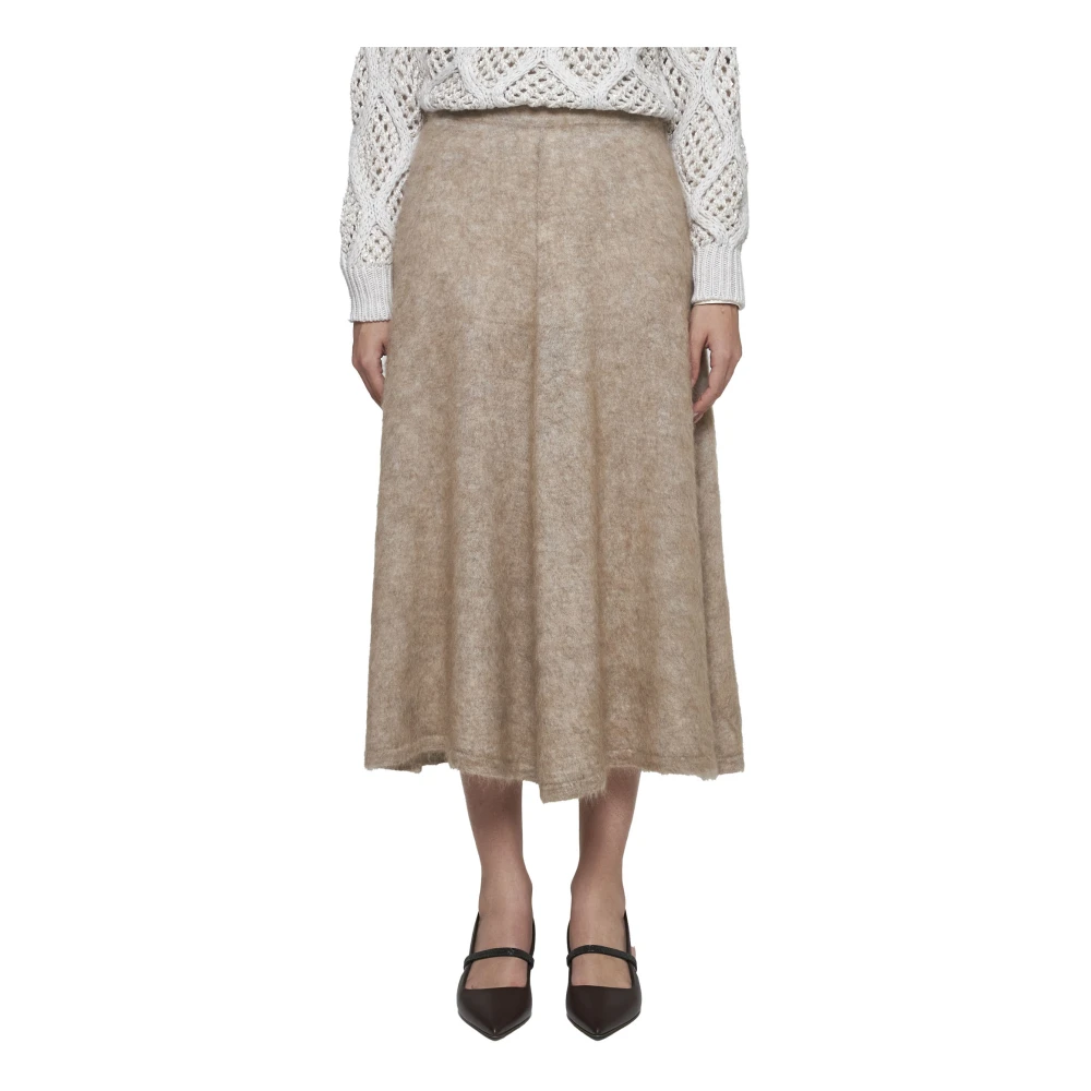 BRUNELLO CUCINELLI Elastische Taille Midi Rok Beige Dames