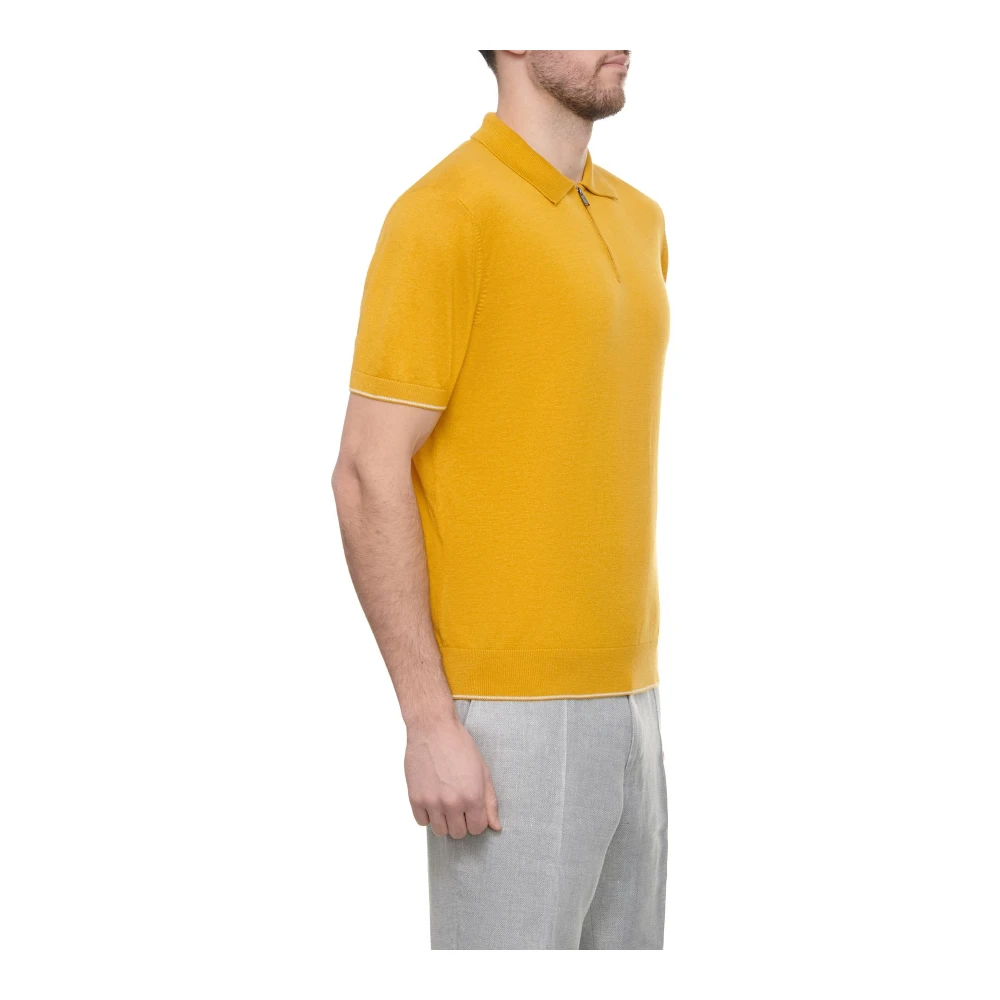 Boss Gele Zip Polo Shirt Linnen Yellow Heren