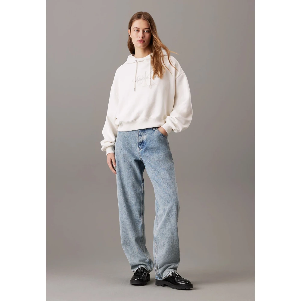 Calvin Klein Jeans Chenille Monogram Hoodie Ivoor White Dames