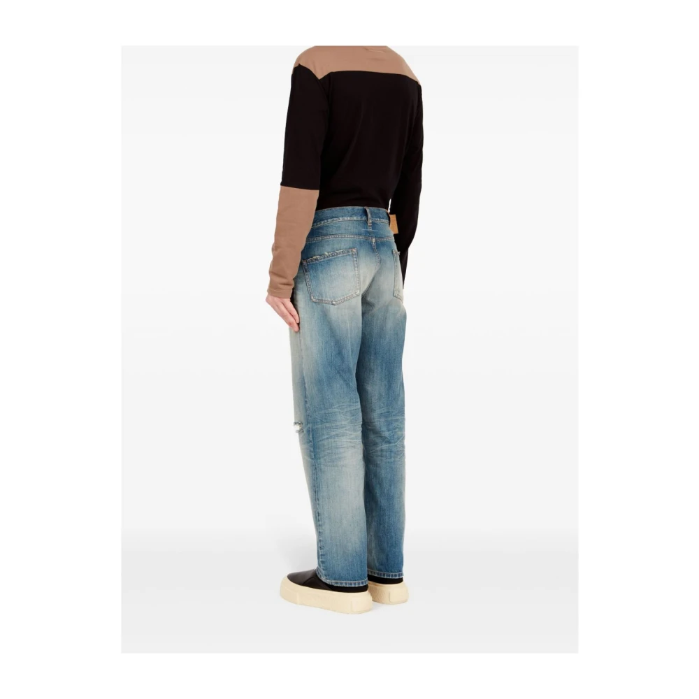 MM6 Maison Margiela Denim Straight Fit Jeans met Scheuren Blue Heren