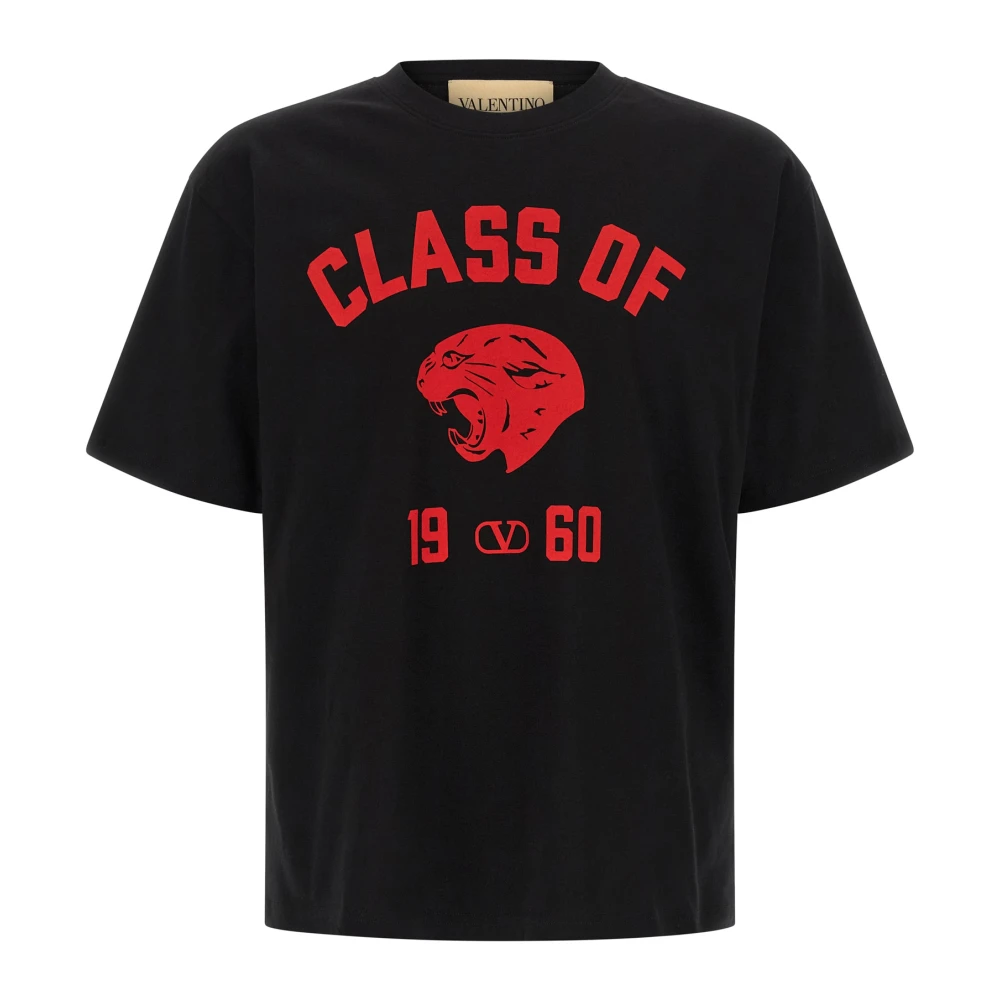 Valentino Garavani Black T-Shirts, Male, M, Cotton T-Shirt With Panther Print