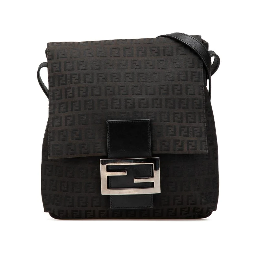 Fendi Vintage Women's Black Pre-Owned Baguette Crossbody Ff Canvas Bag