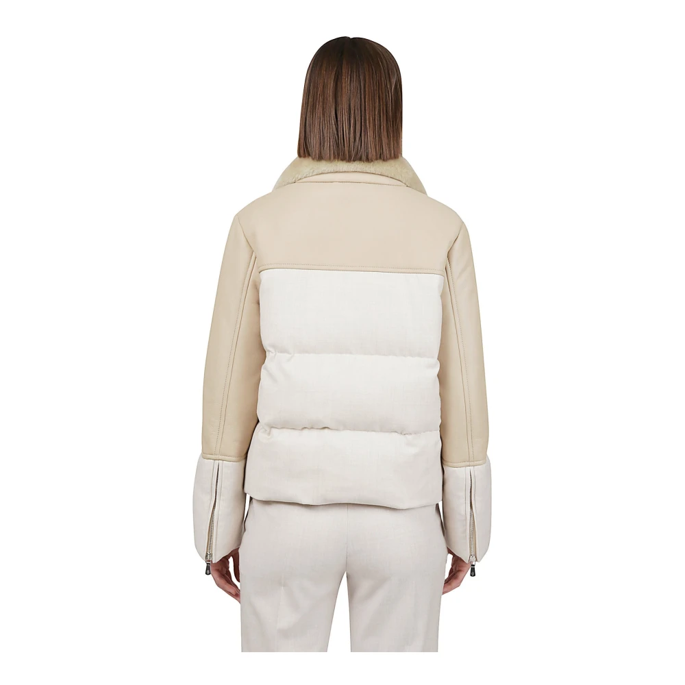 Eleventy Lurex Wol Shearling Biker Jas Beige Dames