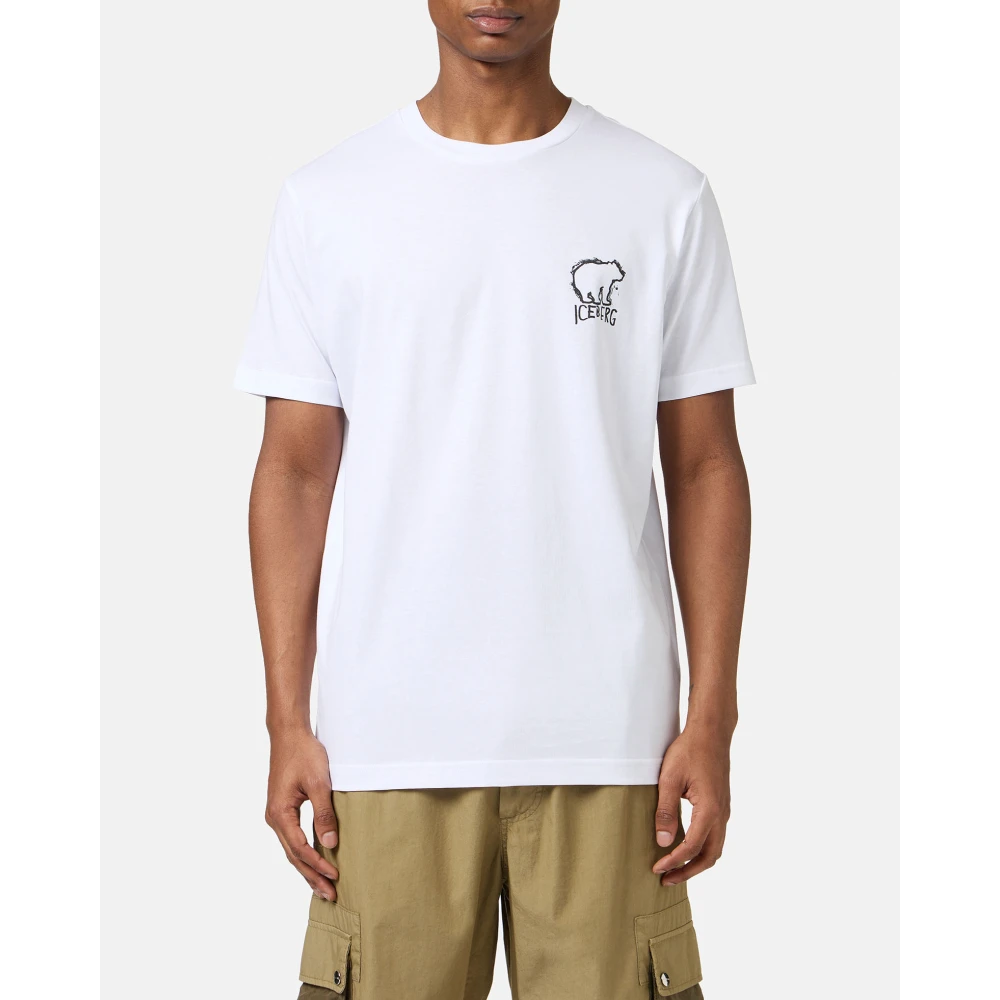 Iceberg Wit slim fit katoenen T-shirt met beerprint White Heren