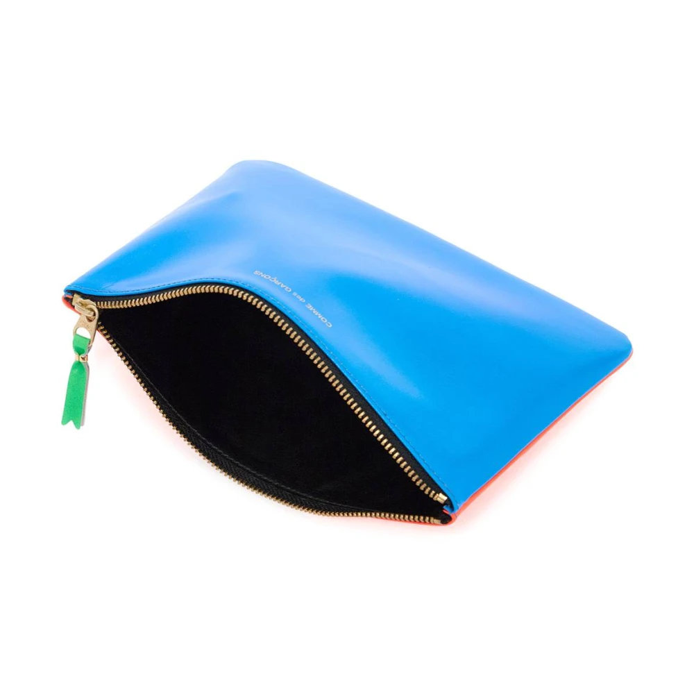 Comme des Garçons Fluorescerende Leren Pouch met Gouden Rits Blue Heren