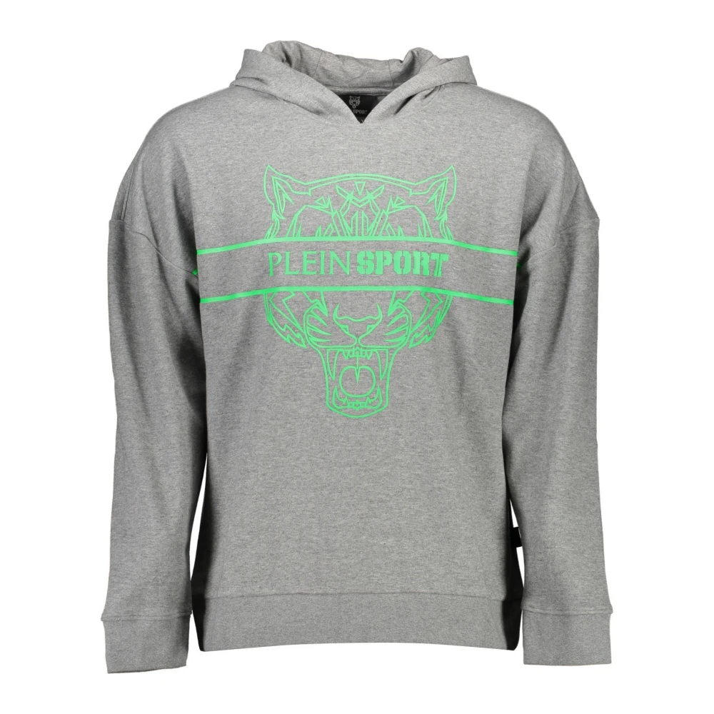 Plein Sport Men's Gray Hooded Sweatshirt Grey Long Sleeve Contrast Print - Long Sleeve Training Tops - Xl - Sport