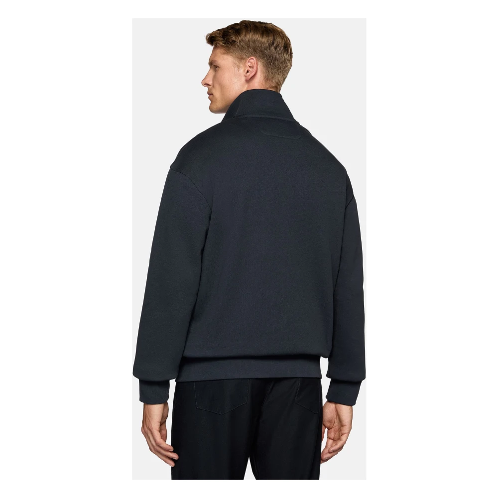 Boggi Milano Full Zip Katoenen Mock Polo Neck Sweatshirt Beige Heren